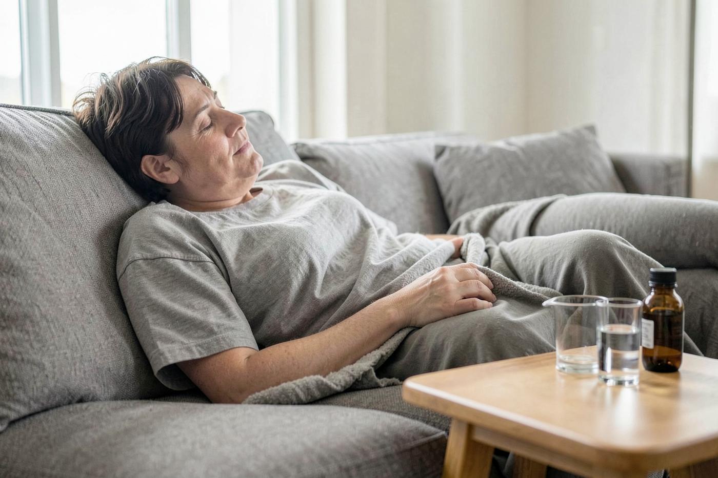 Persona descansando en casa durante su recuperación.